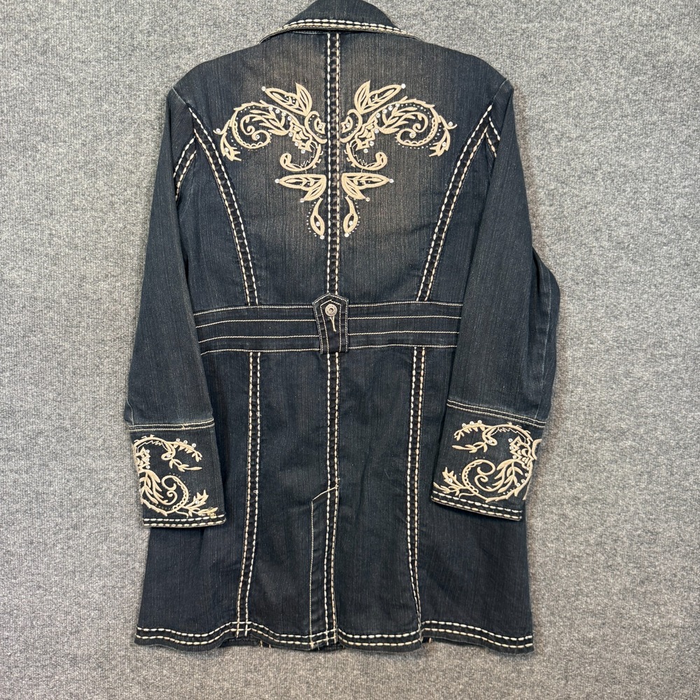 Dark Indigo Embroidered Jean Jacket Coat